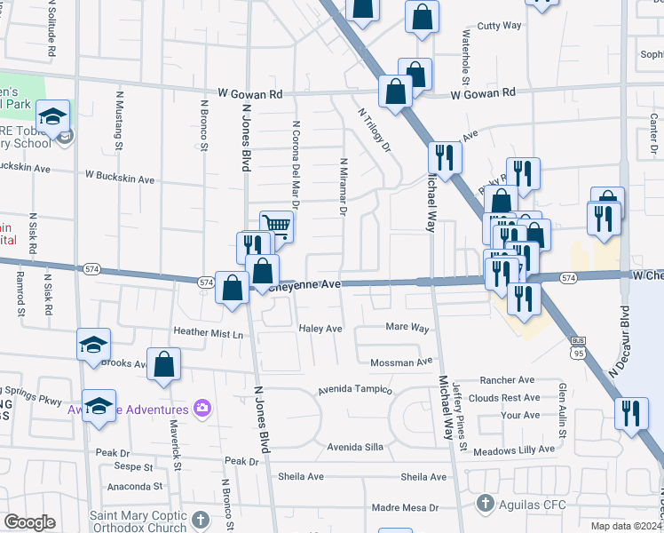map of restaurants, bars, coffee shops, grocery stores, and more near 5804 West Capitola Avenue in Las Vegas