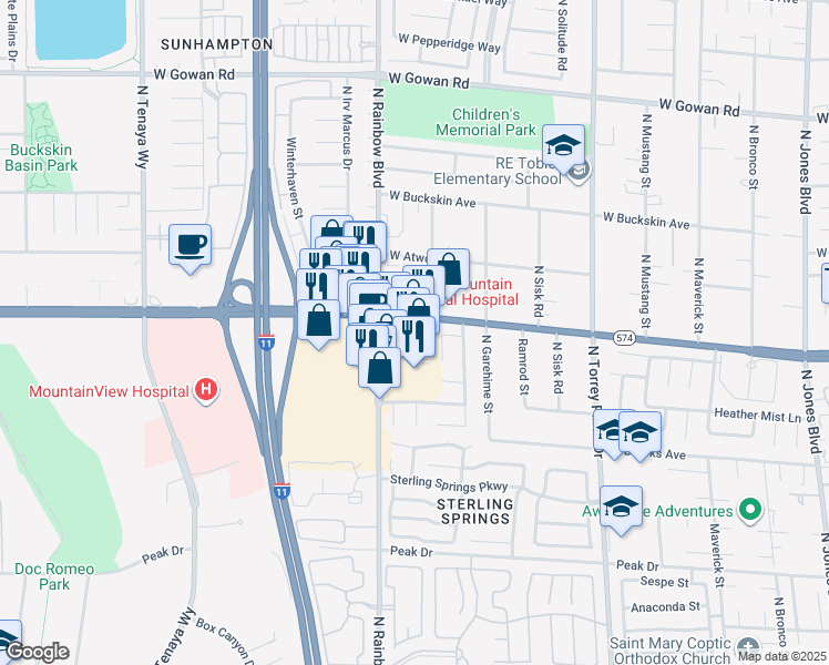 map of restaurants, bars, coffee shops, grocery stores, and more near 3172 North Rainbow Boulevard in Las Vegas