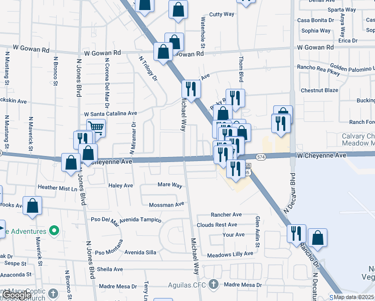 map of restaurants, bars, coffee shops, grocery stores, and more near 3204 Michael Way in Las Vegas