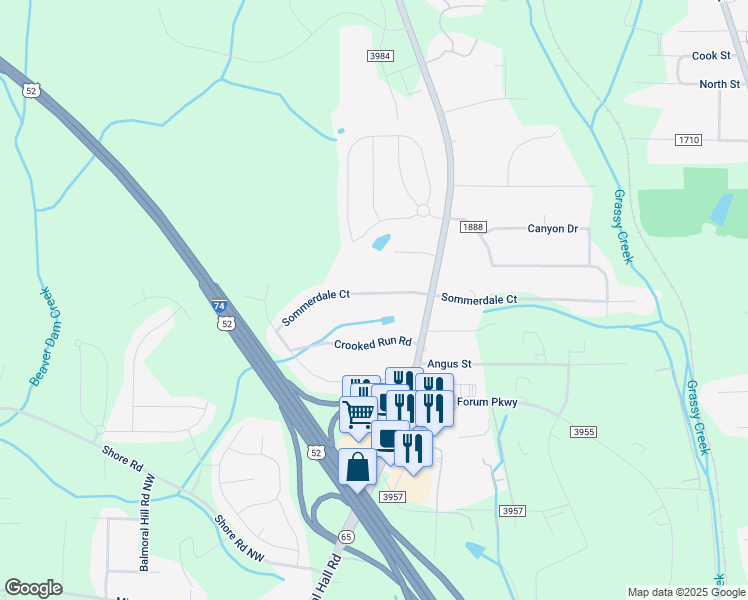 map of restaurants, bars, coffee shops, grocery stores, and more near 740 Sommerdale Court in Rural Hall