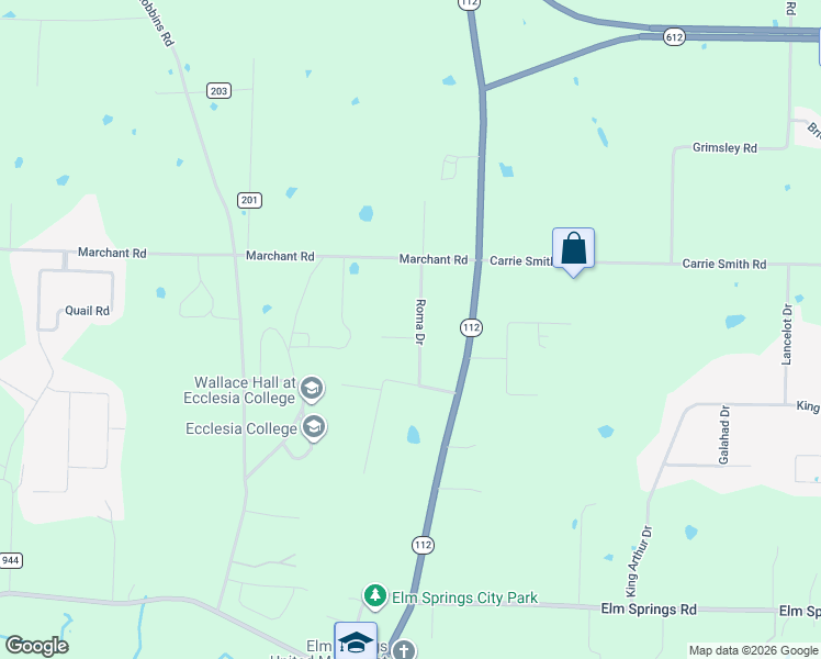 map of restaurants, bars, coffee shops, grocery stores, and more near 3460 Roma Drive in Springdale