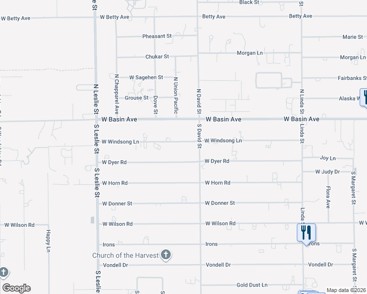 map of restaurants, bars, coffee shops, grocery stores, and more near 1581 West Windsong Lane in Pahrump