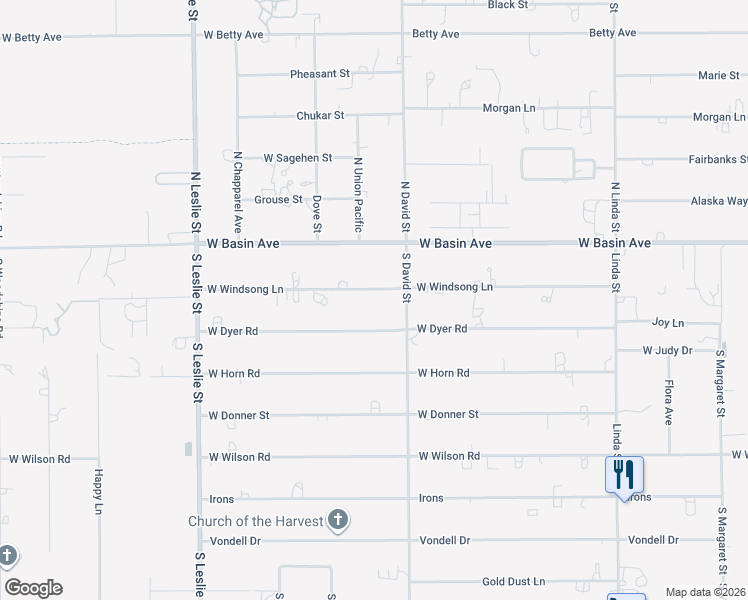 map of restaurants, bars, coffee shops, grocery stores, and more near 1581 West Windsong Lane in Pahrump
