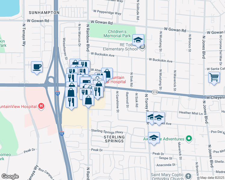 map of restaurants, bars, coffee shops, grocery stores, and more near 3136 Gentle Breeze Street in Las Vegas
