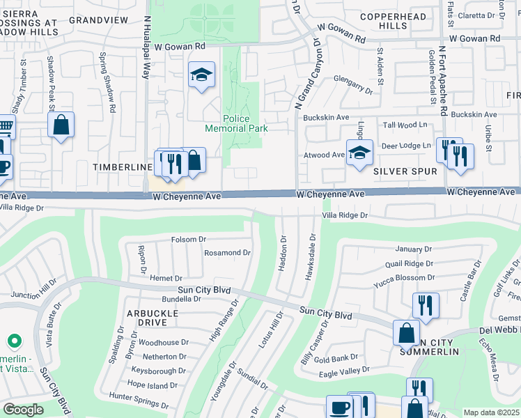 map of restaurants, bars, coffee shops, grocery stores, and more near 9800 Villa Ridge Drive in Las Vegas