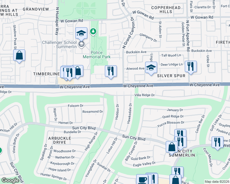 map of restaurants, bars, coffee shops, grocery stores, and more near 3105 Haddon Drive in Las Vegas