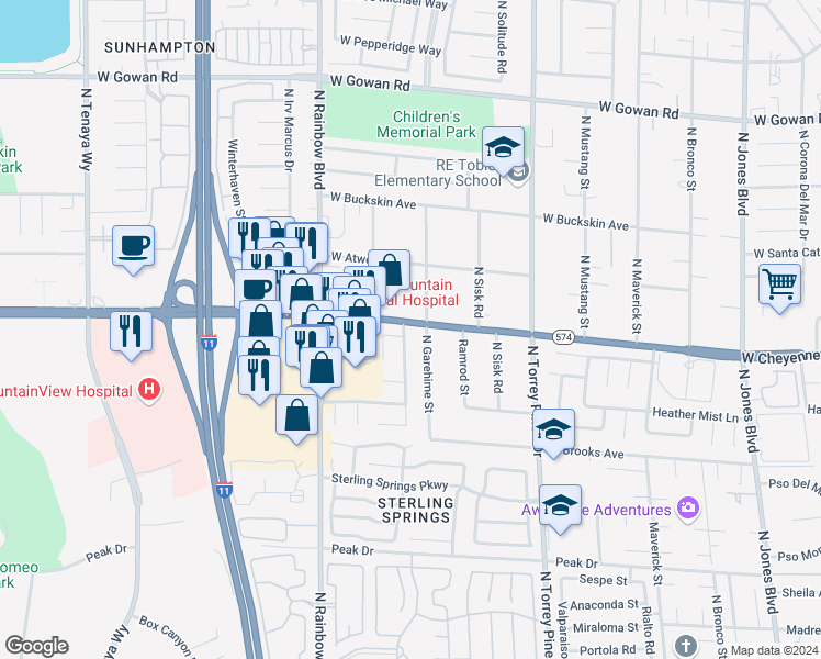 map of restaurants, bars, coffee shops, grocery stores, and more near 3136 Gentle Breeze Street in Las Vegas