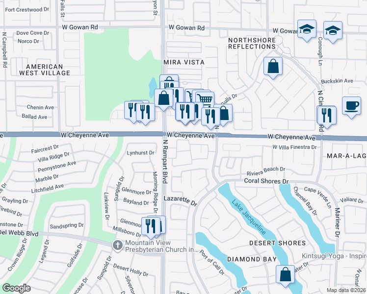map of restaurants, bars, coffee shops, grocery stores, and more near 3151 North Soaring Gulls Drive in Las Vegas