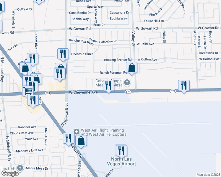 map of restaurants, bars, coffee shops, grocery stores, and more near 4433 Pioche Avenue in North Las Vegas