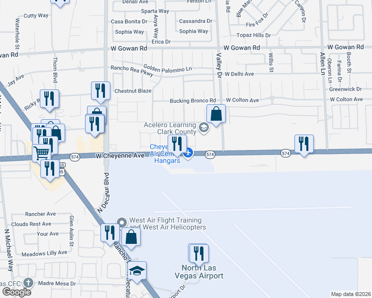 map of restaurants, bars, coffee shops, grocery stores, and more near 4421 Pioche Avenue in North Las Vegas