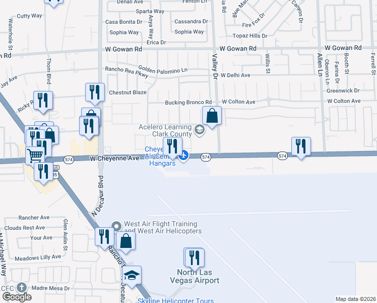 map of restaurants, bars, coffee shops, grocery stores, and more near 4405 Pioche Avenue in North Las Vegas