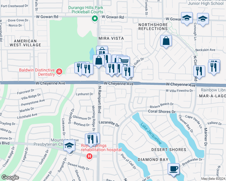 map of restaurants, bars, coffee shops, grocery stores, and more near 3151 North Soaring Gulls Drive in Las Vegas