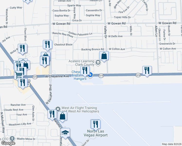 map of restaurants, bars, coffee shops, grocery stores, and more near 4413 Pioche Avenue in North Las Vegas