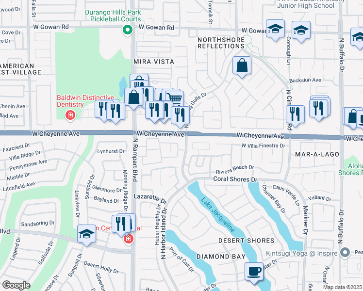 map of restaurants, bars, coffee shops, grocery stores, and more near 3151 North Soaring Gulls Drive in Las Vegas