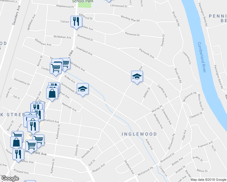 map of restaurants, bars, coffee shops, grocery stores, and more near 1230 McAlpine Avenue in Nashville