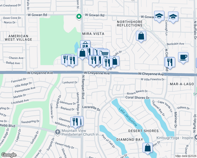 map of restaurants, bars, coffee shops, grocery stores, and more near 3151 North Soaring Gulls Drive in Las Vegas