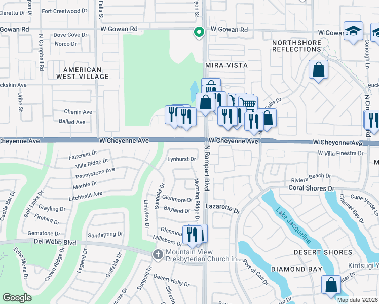 map of restaurants, bars, coffee shops, grocery stores, and more near 8500 Lynhurst Drive in Las Vegas