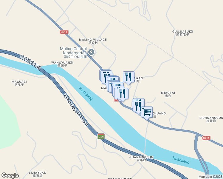 map of restaurants, bars, coffee shops, grocery stores, and more near in Qingyang
