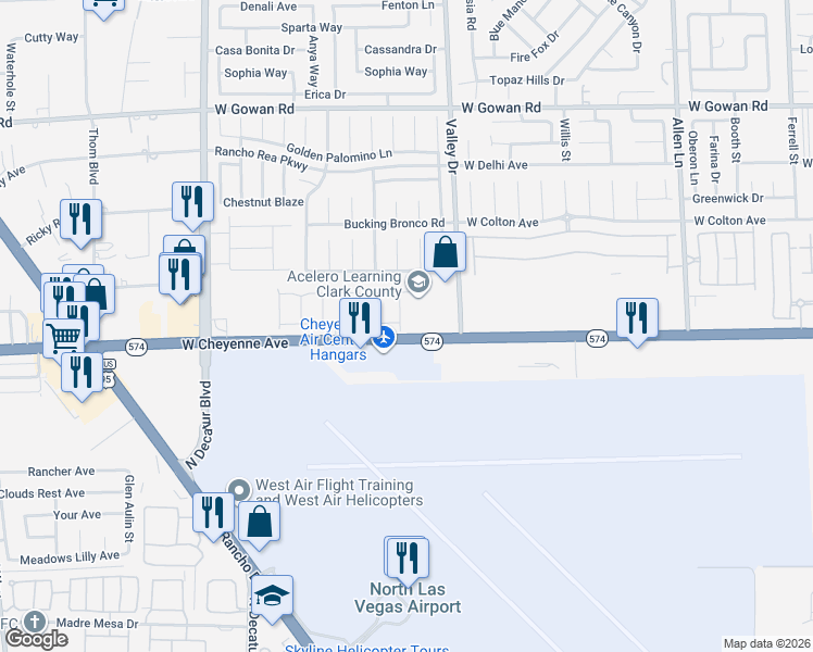 map of restaurants, bars, coffee shops, grocery stores, and more near 3237 Lahontan Street in North Las Vegas