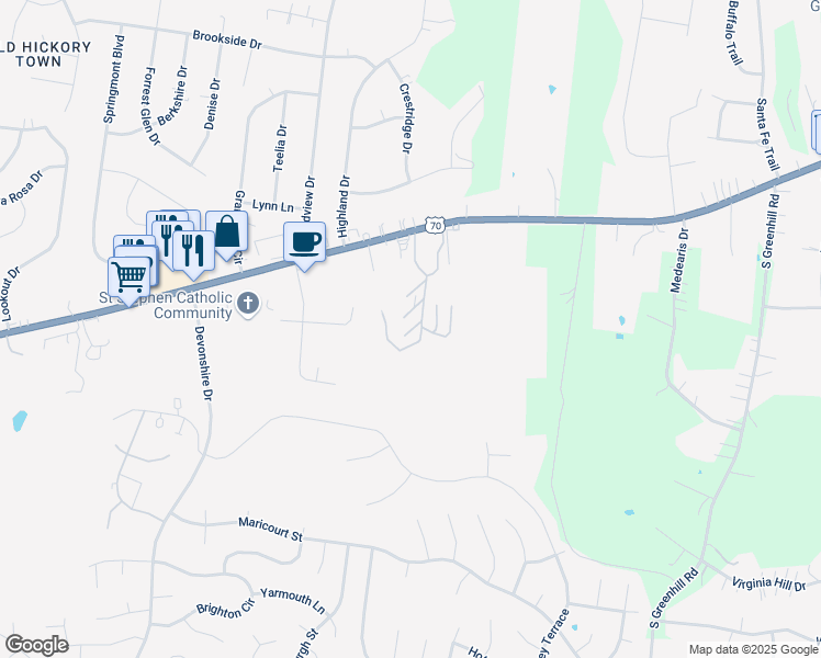 map of restaurants, bars, coffee shops, grocery stores, and more near 14200 Lebanon Road in Mt. Juliet