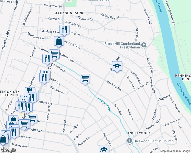 map of restaurants, bars, coffee shops, grocery stores, and more near 1230 McAlpine Avenue in Nashville