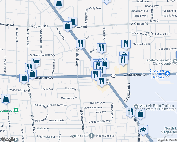 map of restaurants, bars, coffee shops, grocery stores, and more near 3205 Joanne Way in Las Vegas
