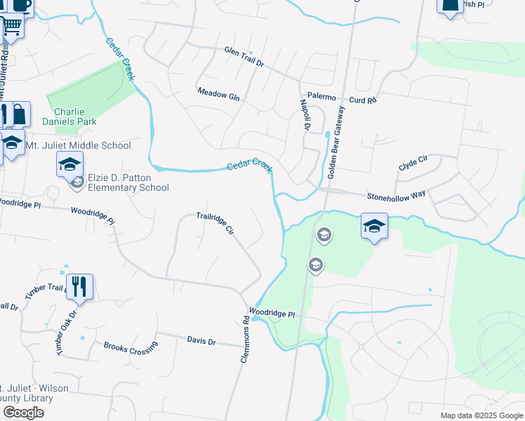 map of restaurants, bars, coffee shops, grocery stores, and more near 1815 Lawnview Point in Mt. Juliet
