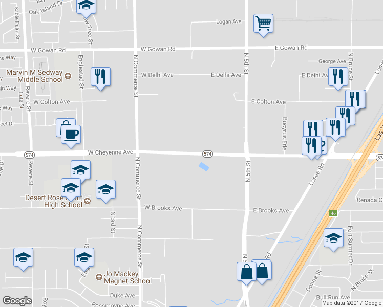 map of restaurants, bars, coffee shops, grocery stores, and more near 0 West Cheyenne Avenue in North Las Vegas