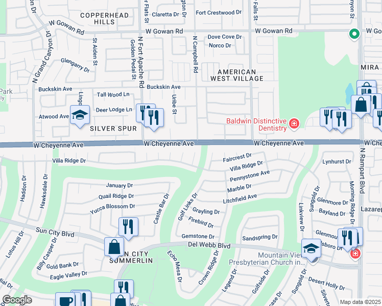 map of restaurants, bars, coffee shops, grocery stores, and more near 3117 Birch Grove Court in Las Vegas