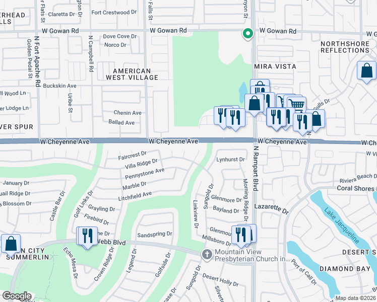 map of restaurants, bars, coffee shops, grocery stores, and more near 3108 Endeavor Court in Las Vegas