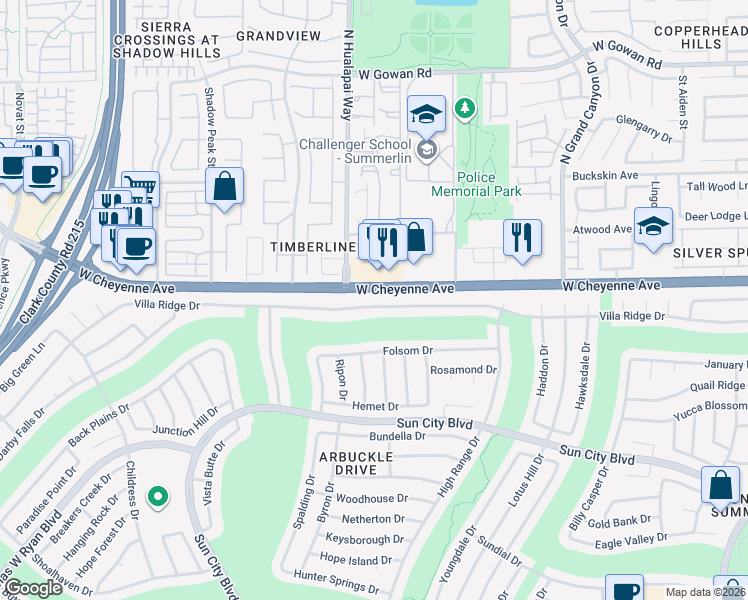 map of restaurants, bars, coffee shops, grocery stores, and more near 10020 Villa Ridge Drive in Las Vegas