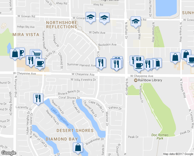map of restaurants, bars, coffee shops, grocery stores, and more near 7800 West Villa Finestra Drive in Las Vegas