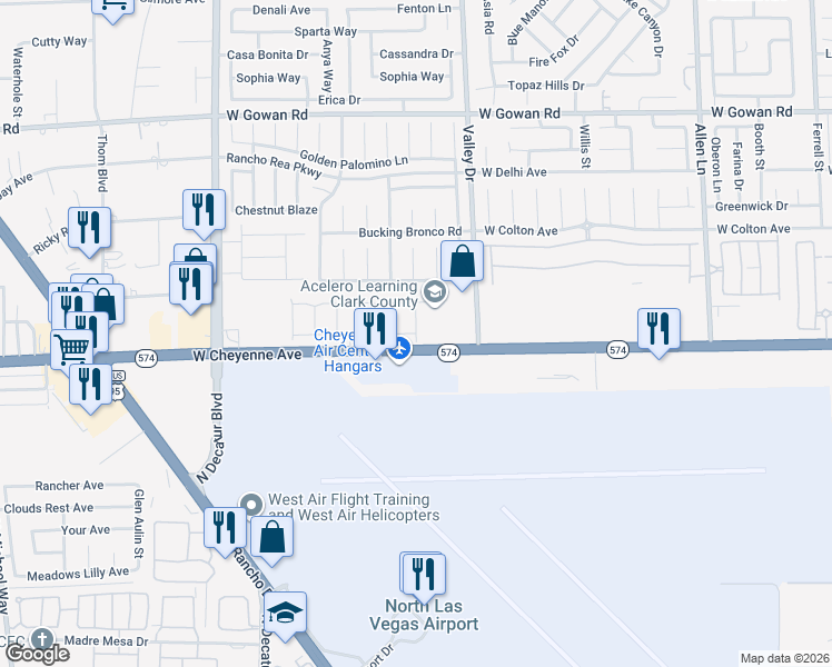 map of restaurants, bars, coffee shops, grocery stores, and more near Walker River Street in North Las Vegas