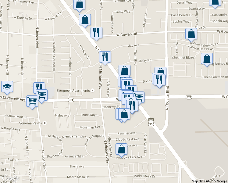 map of restaurants, bars, coffee shops, grocery stores, and more near 3205 Joanne Way in Las Vegas