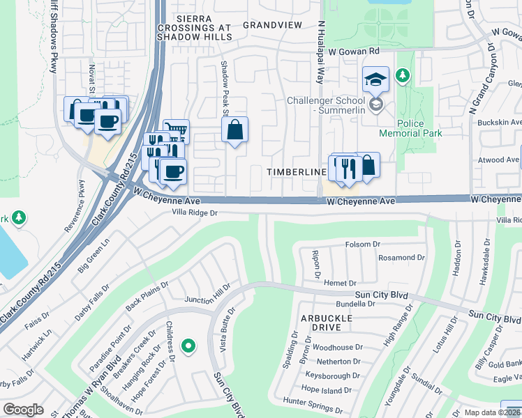 map of restaurants, bars, coffee shops, grocery stores, and more near 10301 Villa Ridge Drive in Las Vegas