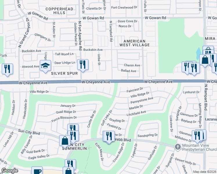 map of restaurants, bars, coffee shops, grocery stores, and more near 3117 Birch Grove Court in Las Vegas