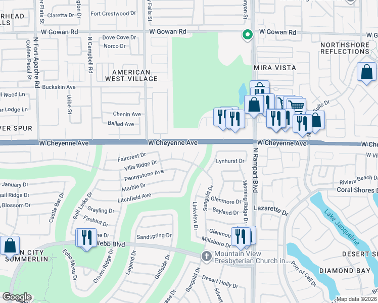map of restaurants, bars, coffee shops, grocery stores, and more near 3108 Endeavor Court in Las Vegas