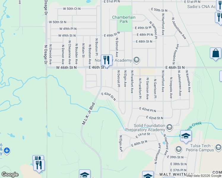 map of restaurants, bars, coffee shops, grocery stores, and more near 234 East 44th Street North in Tulsa