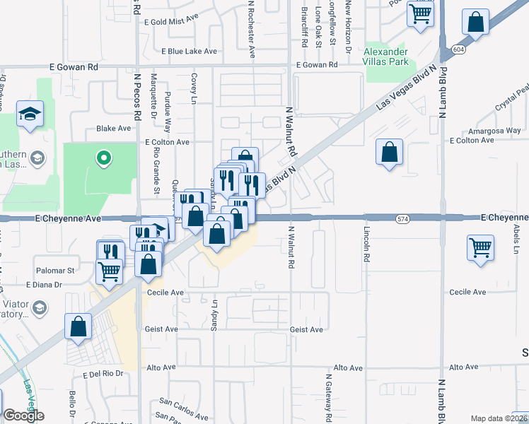 map of restaurants, bars, coffee shops, grocery stores, and more near 3330 Las Vegas Boulevard North in Las Vegas