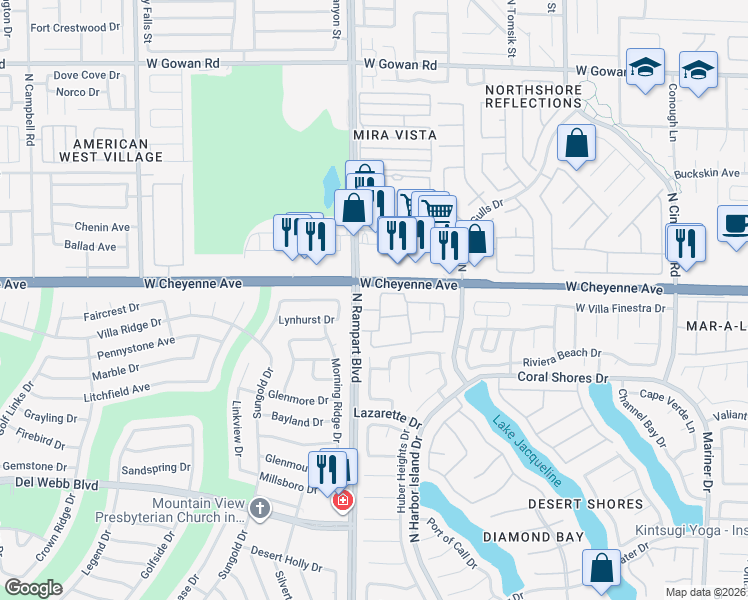 map of restaurants, bars, coffee shops, grocery stores, and more near 3151 North Soaring Gulls Drive in Las Vegas