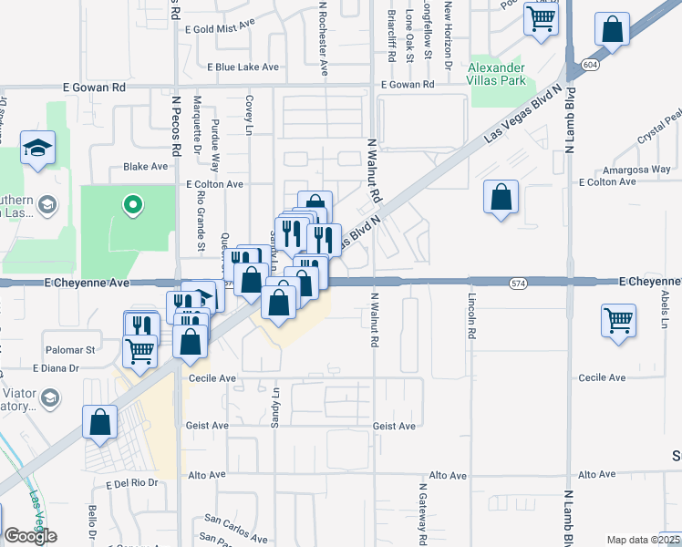 map of restaurants, bars, coffee shops, grocery stores, and more near 3813 East Cheyenne Avenue in Las Vegas