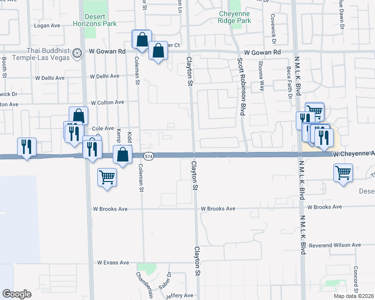 map of restaurants, bars, coffee shops, grocery stores, and more near in North Las Vegas