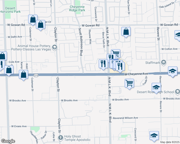 map of restaurants, bars, coffee shops, grocery stores, and more near 1713 Ronzard Avenue in North Las Vegas