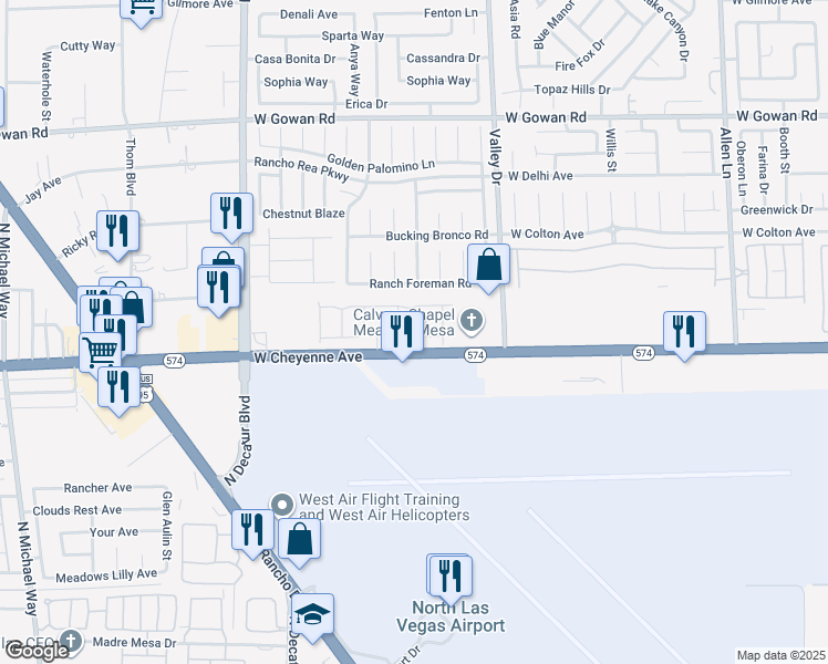 map of restaurants, bars, coffee shops, grocery stores, and more near 3221 Lahontan Street in North Las Vegas