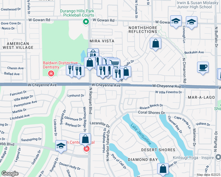 map of restaurants, bars, coffee shops, grocery stores, and more near 3151 North Soaring Gulls Drive in Las Vegas