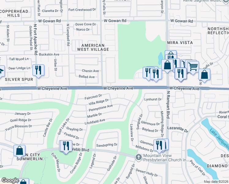map of restaurants, bars, coffee shops, grocery stores, and more near 8800 Villa Ridge Drive in Las Vegas