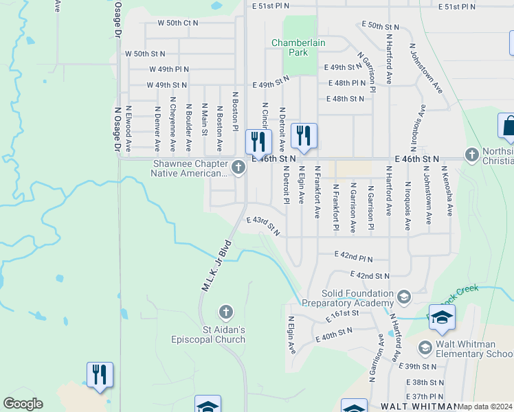 map of restaurants, bars, coffee shops, grocery stores, and more near 214 East 44th Street North in Tulsa
