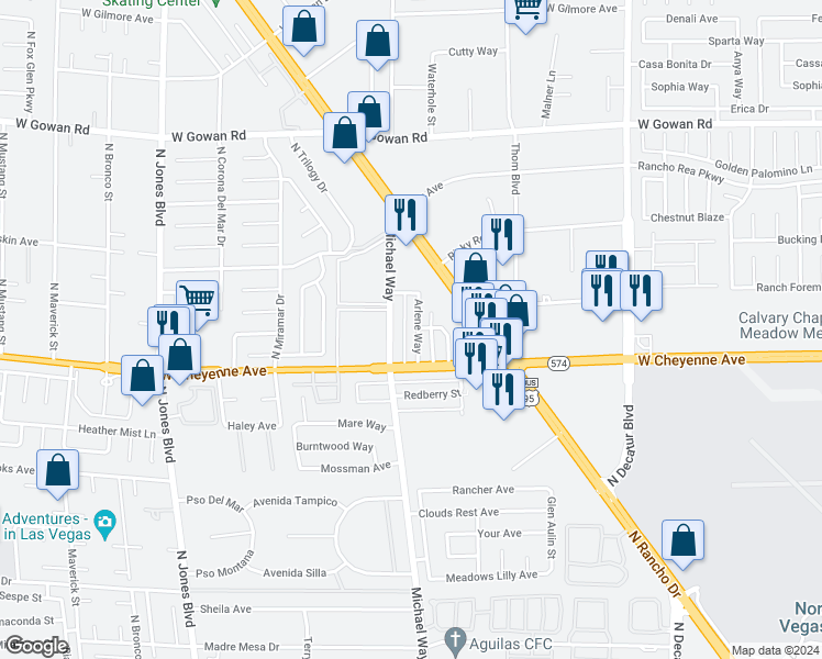 map of restaurants, bars, coffee shops, grocery stores, and more near 3204 Michael Way in Las Vegas