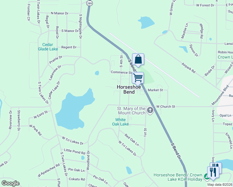 map of restaurants, bars, coffee shops, grocery stores, and more near 905 South 4th Street in Horseshoe Bend