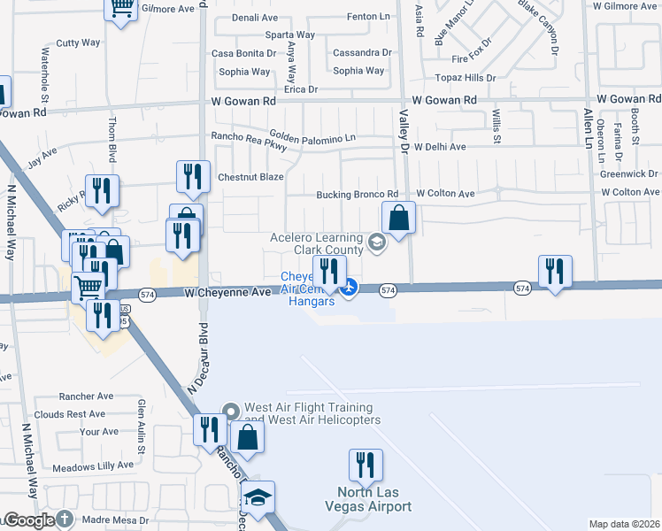 map of restaurants, bars, coffee shops, grocery stores, and more near 3228 Lunar Crater Street in North Las Vegas